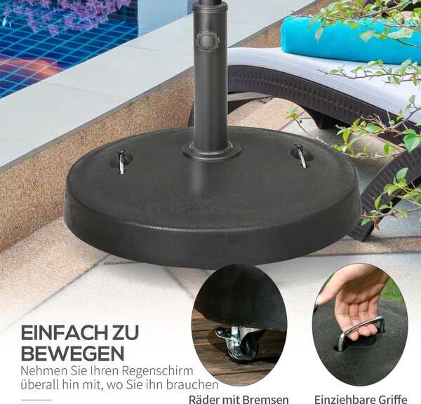 Stojan na slunečník Outsunny 23,5 kg s kolečky, základna pro slunečníky s průměrem Ø38/48 mm, pro zahradu, balkon, černý | Aosom