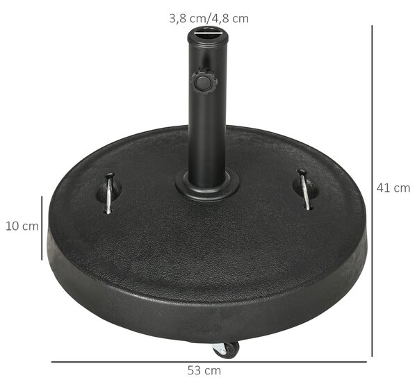 Stojan na slunečník Outsunny 23,5 kg s kolečky, základna pro slunečníky s průměrem Ø38/48 mm, pro zahradu, balkon, černý | Aosom