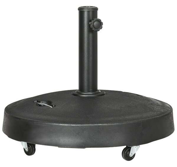 Stojan na slunečník Outsunny 23,5 kg s kolečky, základna pro slunečníky s průměrem Ø38/48 mm, pro zahradu, balkon, černý | Aosom