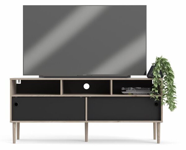 Černý TV stolek ELISEO v dekoru dub Jackson Hickory