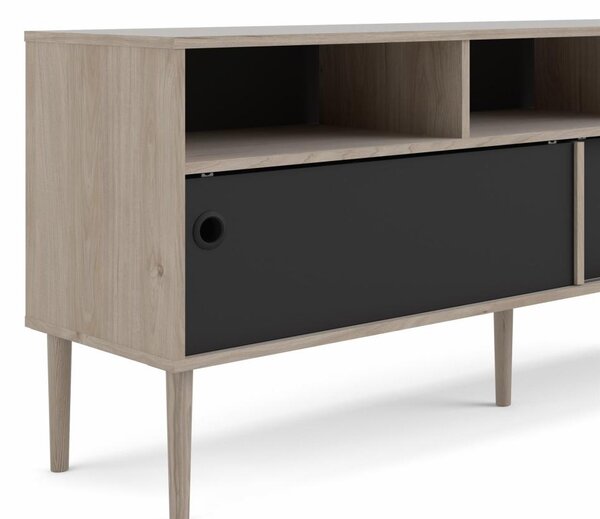 Černý TV stolek ELISEO v dekoru dub Jackson Hickory
