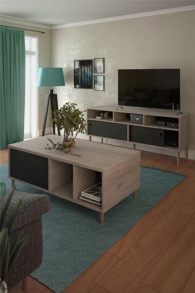 Černý TV stolek ELISEO v dekoru dub Jackson Hickory