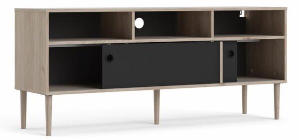 Černý TV stolek ELISEO v dekoru dub Jackson Hickory