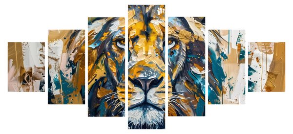 Obraz - Abstraktní olejomalba se lvem (210x100 cm)