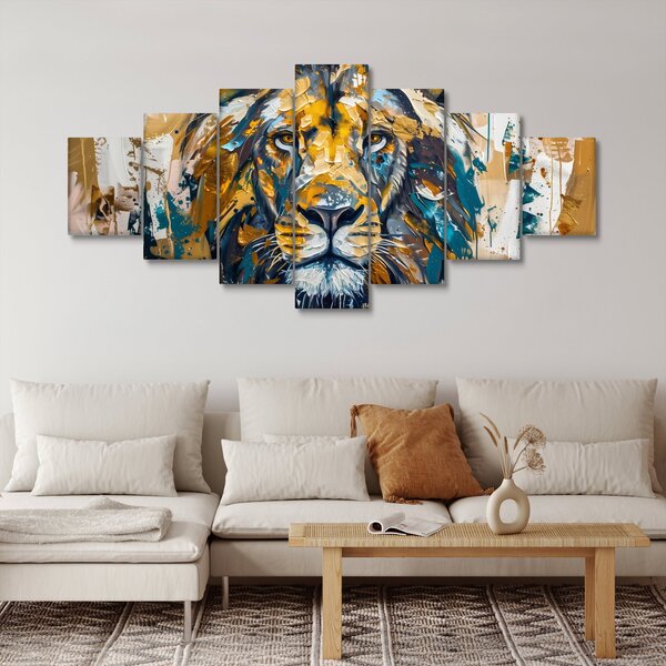 Obraz - Abstraktní olejomalba se lvem (210x100 cm)