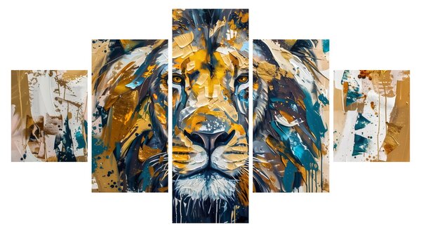 Obraz - Abstraktní olejomalba se lvem (125x70 cm)