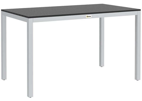 Zahradní stůl Outsunny z hliníku 120x70 cm, odolný vůči povětrnostním vlivům, se vzhledem dřeva, protiskluzový bufetový stůl pro 4-6 osob do zahrady a