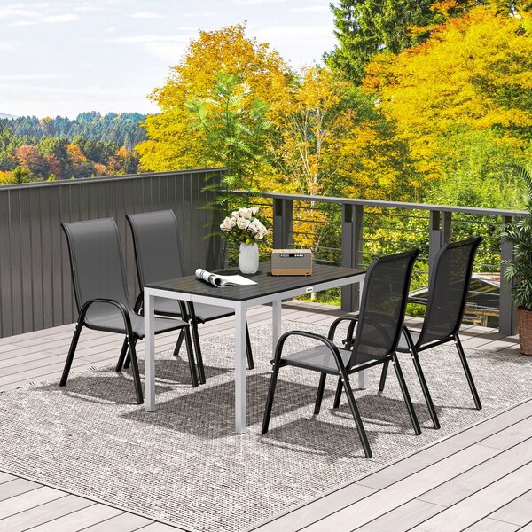 Zahradní stůl Outsunny z hliníku 120x70 cm, odolný vůči povětrnostním vlivům, se vzhledem dřeva, protiskluzový bufetový stůl pro 4-6 osob do zahrady a