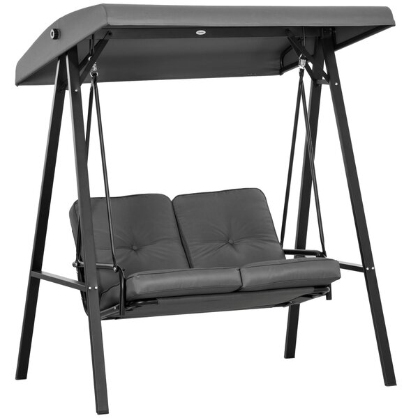 Outsunny Hollywood závěs na zahradní houpačce pro 2 osoby s nastavitelnou sluneční clonou, nosnost až 220 kg, zahradní lehátko, 145 x 116 x 172 cm, tm