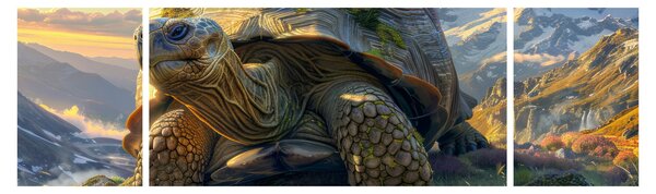 Obraz - Želva a horská krajina (170x50 cm)