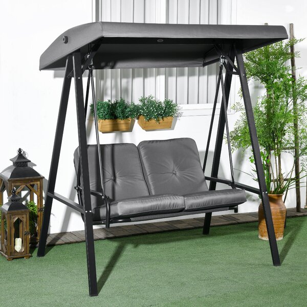Outsunny Hollywood závěs na zahradní houpačce pro 2 osoby s nastavitelnou sluneční clonou, nosnost až 220 kg, zahradní lehátko, 145 x 116 x 172 cm, tm