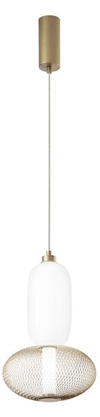 Luce Ambiente Design Závěsné světlo LED INKAS, výška 41 cm, zlatá barva sklo/kov, Mosaz / zlato, Obývací pokoj / jídelna, Sklo