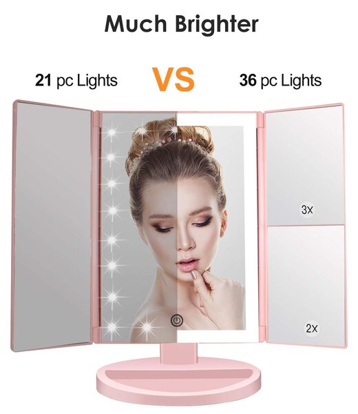 Zrcadlo WEILY s osvětlením, s trojnásobným zvětšením (1x, 2x, 3x) a vybavené 36 LED diodami