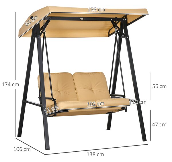 Outsunny 3-místná houpačka ve stylu Hollywood s nastavitelnou sluneční střechou, houpačka pro až 220 kg, zahradní lůžko do zahrady, na terasu, 138 x 1