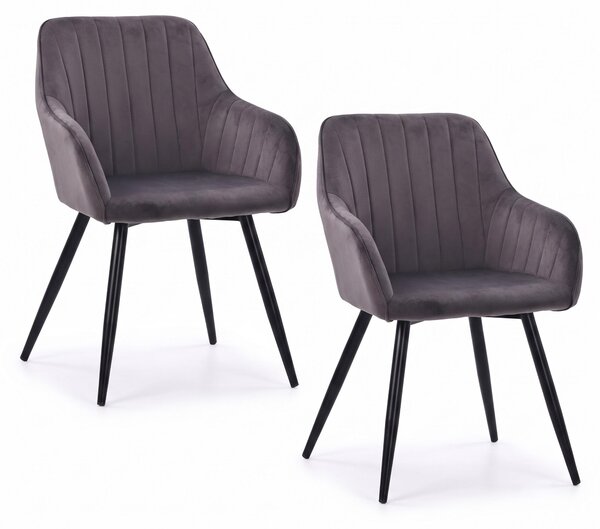Relaxdays, jídelní židle, sada 2 kusů, samet, kovové nohy, s područkami, vhodné do jídelny a kuchyně, polstrovaná kuchyňská židle, barva: antracit