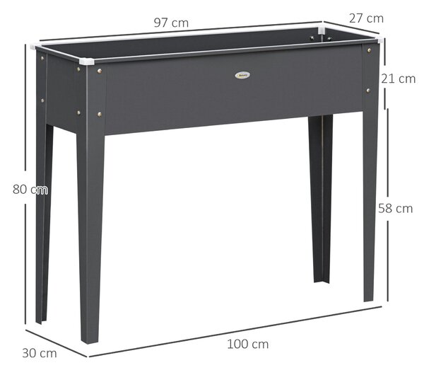 Outsunny Vyvýšený Zahradní Záhon na Nohách čtvercový 100 x 30 x 80 cm s Odtokovým Otvorem - Pozinkovaná Ocel Šedá | Aosom