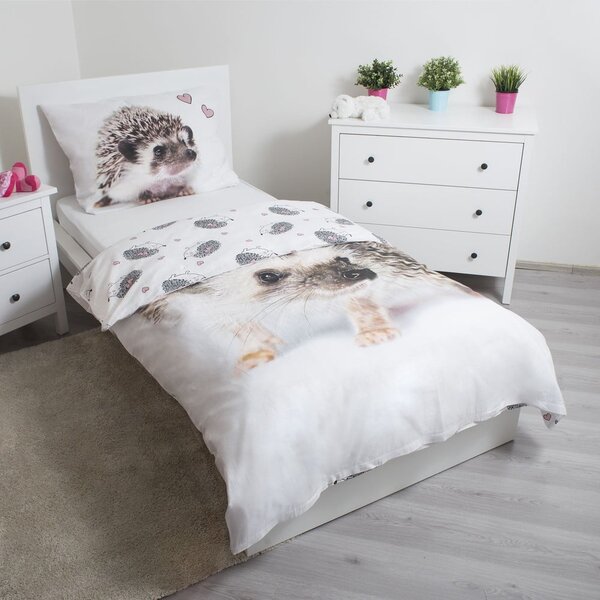 Bílo-hnědé bavlněné dětské povlečení na jednolůžko 140x200 cm Hedgehog – Jerry Fabrics