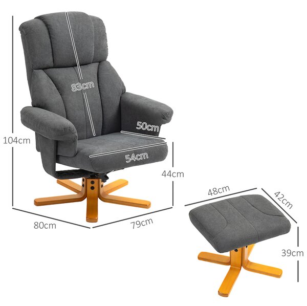 HOMCOM Relaxační Křeslo s Funkcí Polohování, Křeslo s Podnožkou, TV Křeslo s nosností až 150 kg, pro Obývací Pokoj, Ložnici, 79 x 80 x 104 cm, Tmavě š
