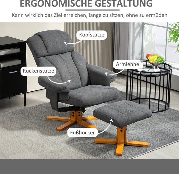 HOMCOM Relaxační Křeslo s Funkcí Polohování, Křeslo s Podnožkou, TV Křeslo s nosností až 150 kg, pro Obývací Pokoj, Ložnici, 79 x 80 x 104 cm, Tmavě š