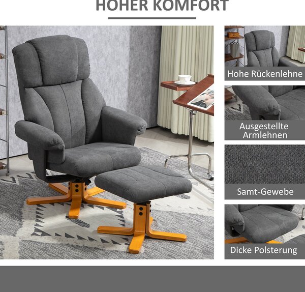 HOMCOM Relaxační Křeslo s Funkcí Polohování, Křeslo s Podnožkou, TV Křeslo s nosností až 150 kg, pro Obývací Pokoj, Ložnici, 79 x 80 x 104 cm, Tmavě š