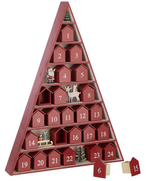 J-line Červený dřevěný adventní kalendář Garry
