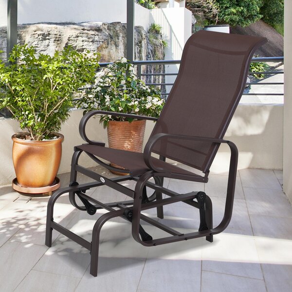 Zahradní houpací křeslo Outsunny - Relaxační křeslo do zahrady - Kovové houpací křeslo pro terasu a balkón - Textilin Hnědá 60 x 73 x 104 cm | Aosom