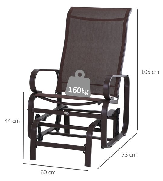 Zahradní houpací křeslo Outsunny - Relaxační křeslo do zahrady - Kovové houpací křeslo pro terasu a balkón - Textilin Hnědá 60 x 73 x 104 cm | Aosom