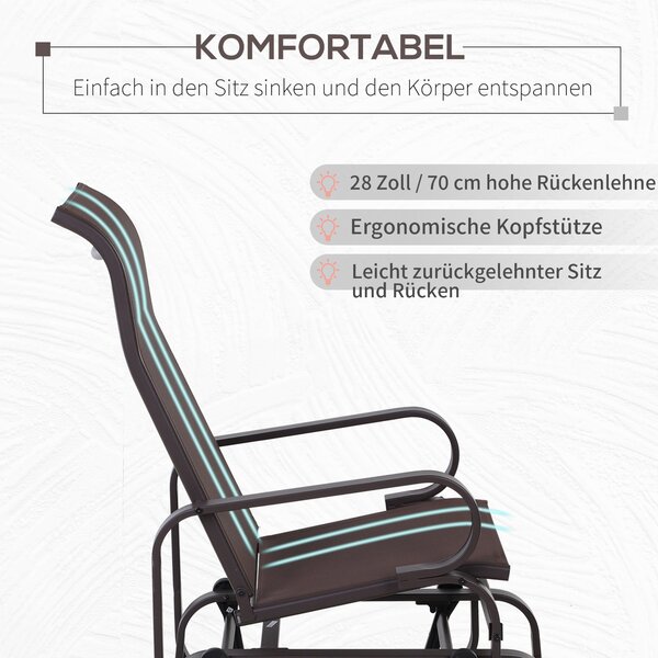 Zahradní houpací křeslo Outsunny - Relaxační křeslo do zahrady - Kovové houpací křeslo pro terasu a balkón - Textilin Hnědá 60 x 73 x 104 cm | Aosom