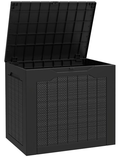 Zahradní úložný box Outsunny 93L s zapuštěnými madly, voděodolný venkovní box pro zahradní a terasové úložení, 56 x 41 x 50 cm, černý | Aosom