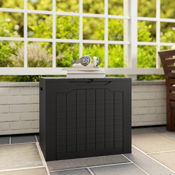 Zahradní úložný box Outsunny 93L s zapuštěnými madly, voděodolný venkovní box pro zahradní a terasové úložení, 56 x 41 x 50 cm, černý | Aosom