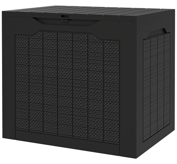 Zahradní úložný box Outsunny 93L s zapuštěnými madly, voděodolný venkovní box pro zahradní a terasové úložení, 56 x 41 x 50 cm, černý | Aosom