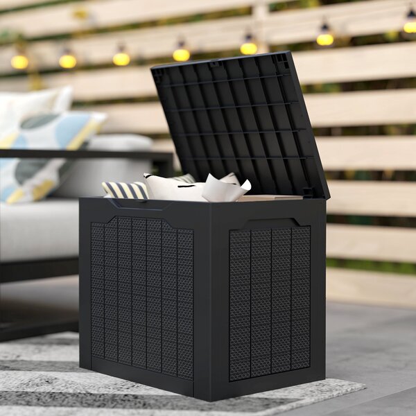 Zahradní úložný box Outsunny 93L s zapuštěnými madly, voděodolný venkovní box pro zahradní a terasové úložení, 56 x 41 x 50 cm, černý | Aosom