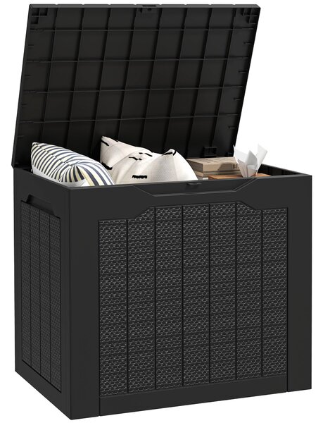 Zahradní úložný box Outsunny 93L s zapuštěnými madly, voděodolný venkovní box pro zahradní a terasové úložení, 56 x 41 x 50 cm, černý | Aosom