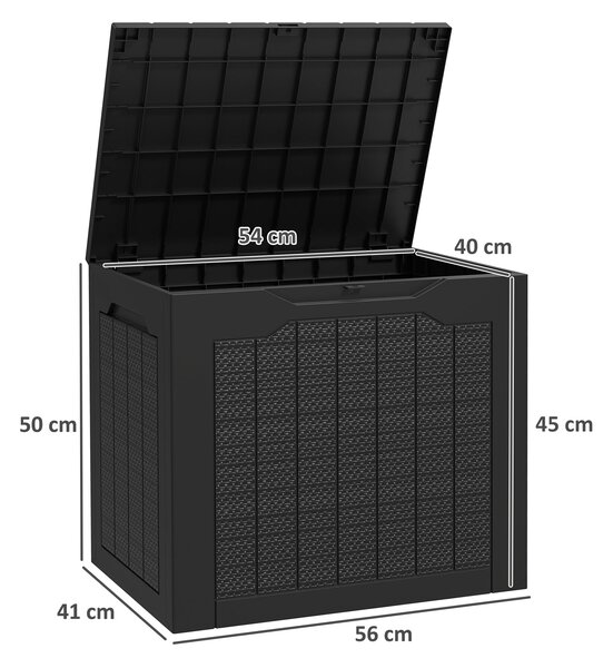 Zahradní úložný box Outsunny 93L s zapuštěnými madly, voděodolný venkovní box pro zahradní a terasové úložení, 56 x 41 x 50 cm, černý | Aosom