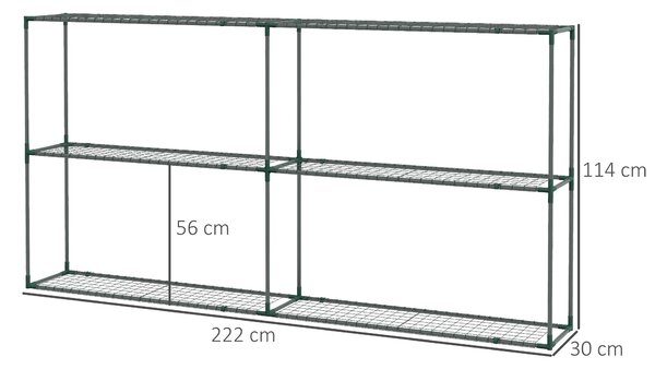 Stojan na rostliny Outsunny, květinový regál se 3 patry, stojan na rostliny, květinový stojan pro zahradu, balkon, ocel, tmavě zelený, 222 x 30 x 114