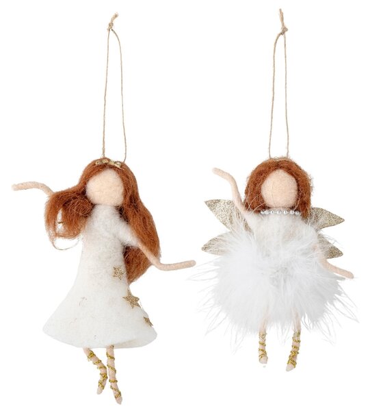 Bloomingville Set dvou bílých vlněných ozdob Liuka 14 cm