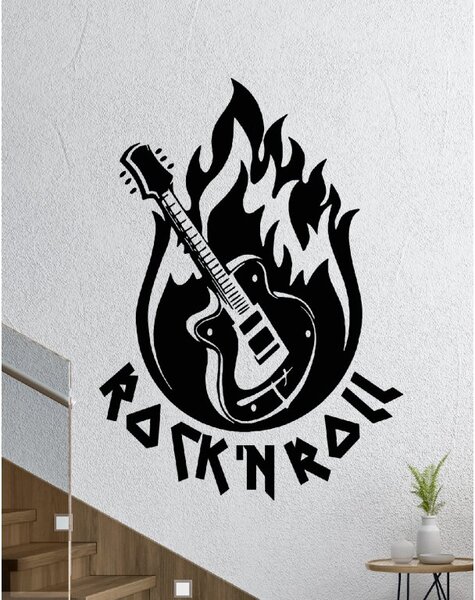Samolepka na zeď Rock´n´roll oheň Barva: Černá, Rozměry samolepky ( šířka x výška ): 30 x 42 cm