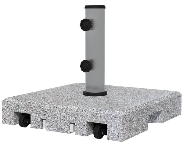Stojan na deštník Outsunny z granitu 28 kg se dvěma otočnými knoflíky pro průměr tyče Ø 32/38/48 mm, stojan na deštník s kolečky pro zahradu, balkon