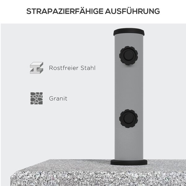 Stojan na deštník Outsunny z granitu 28 kg se dvěma otočnými knoflíky pro průměr tyče Ø 32/38/48 mm, stojan na deštník s kolečky pro zahradu, balkon