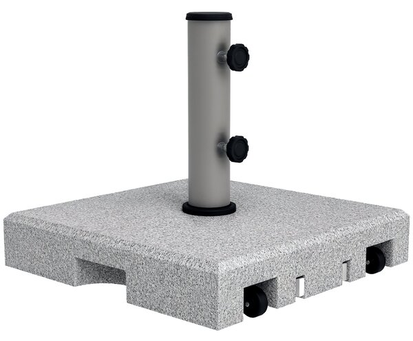 Stojan na deštník Outsunny z granitu 28 kg se dvěma otočnými knoflíky pro průměr tyče Ø 32/38/48 mm, stojan na deštník s kolečky pro zahradu, balkon