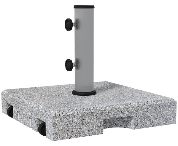Stojan na deštník Outsunny z granitu 28 kg se dvěma otočnými knoflíky pro průměr tyče Ø 32/38/48 mm, stojan na deštník s kolečky pro zahradu, balkon