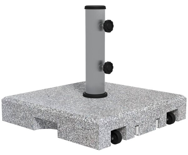 Stojan na deštník Outsunny z granitu 28 kg se dvěma otočnými knoflíky pro průměr tyče Ø 32/38/48 mm, stojan na deštník s kolečky pro zahradu, balkon