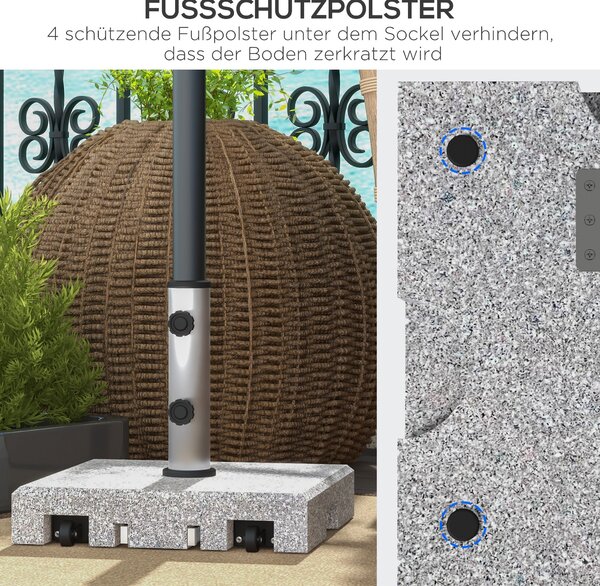 Stojan na deštník Outsunny z granitu 28 kg se dvěma otočnými knoflíky pro průměr tyče Ø 32/38/48 mm, stojan na deštník s kolečky pro zahradu, balkon