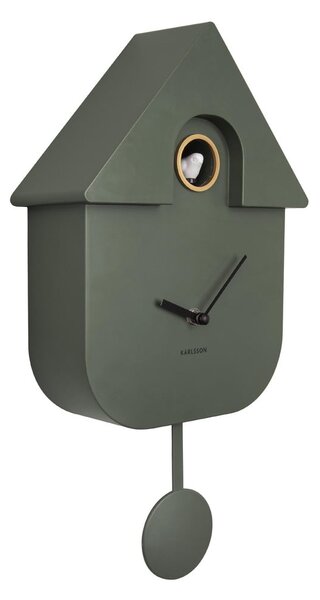 Zelené nástěnné kyvadlové hodiny Karlsson Modern Cuckoo, 21,5 x 41,5 cm