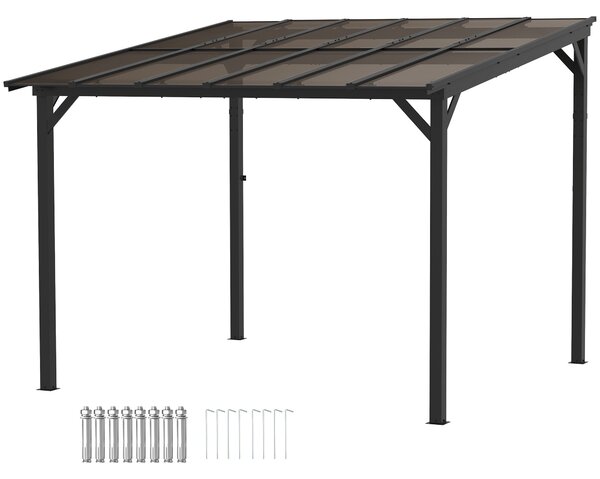 Pergola Pavilion Outsunny cca 3x3m, Voděodolný, Stabilní, Zimní zastřešení s UV ochranou 50+, Nástěnný kovový zahradní pavilon, Stínění pro zahradní t