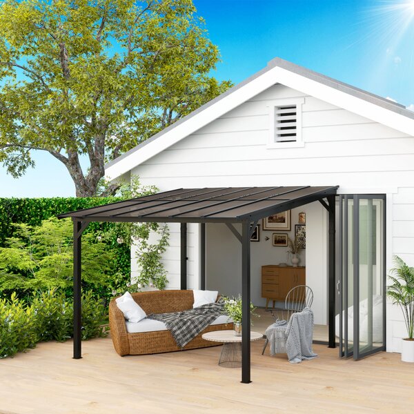 Pergola Pavilion Outsunny cca 3x3m, Voděodolný, Stabilní, Zimní zastřešení s UV ochranou 50+, Nástěnný kovový zahradní pavilon, Stínění pro zahradní t