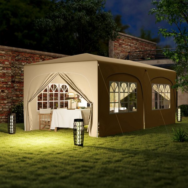 Pavilon Outsunny přibližně 3x6m, voděodolný stabilní zimní stan s rychlým rozkladem a skládacím designem, UV ochrana 50+, skládací párty stan s 6 bočn