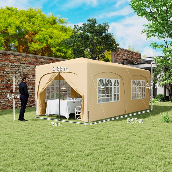 Pavilon Outsunny přibližně 3x6m, voděodolný stabilní zimní stan s rychlým rozkladem a skládacím designem, UV ochrana 50+, skládací párty stan s 6 bočn