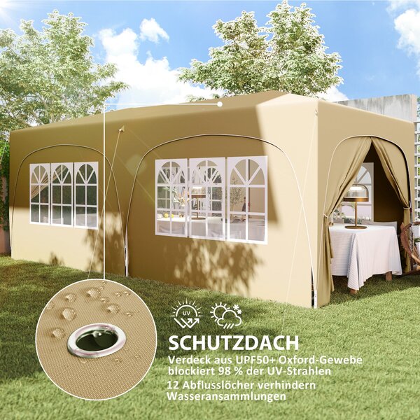 Pavilon Outsunny přibližně 3x6m, voděodolný stabilní zimní stan s rychlým rozkladem a skládacím designem, UV ochrana 50+, skládací párty stan s 6 bočn