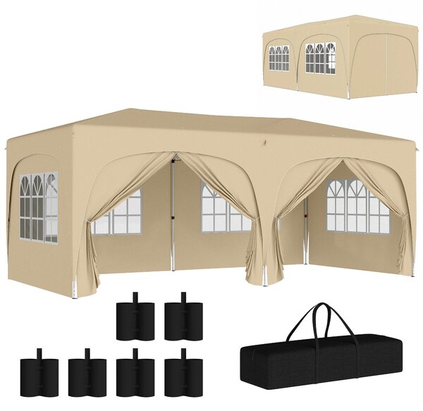 Pavilon Outsunny přibližně 3x6m, voděodolný stabilní zimní stan s rychlým rozkladem a skládacím designem, UV ochrana 50+, skládací párty stan s 6 bočn